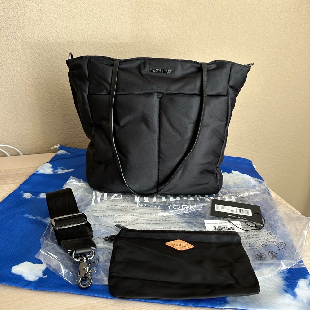 EUC MZ Wallace Black Bowery Tote with Pink Lining